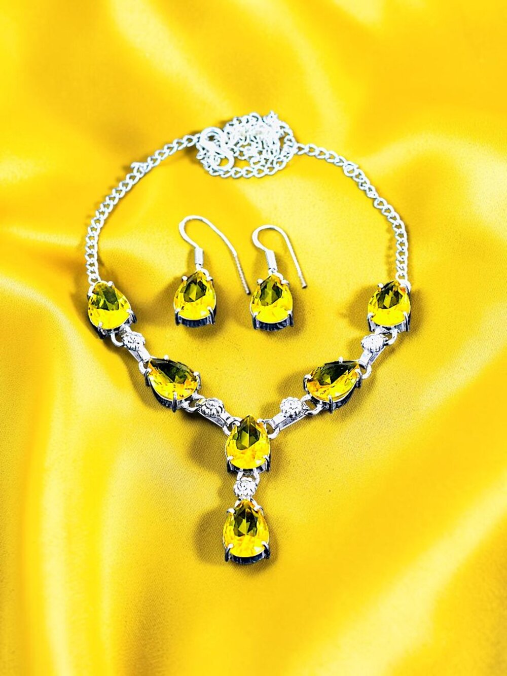 Citrine Gemstone 925 Silver Sterling Necklace (16") and Earring Set